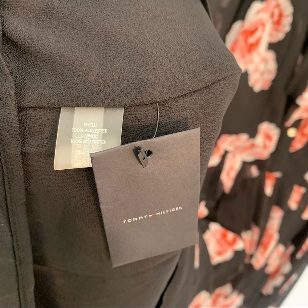 Tommy Hilfiger Women's Size 2 Floral Chiffon Dress Black Pink Floral Long Sleeve - Picture 11 of 13